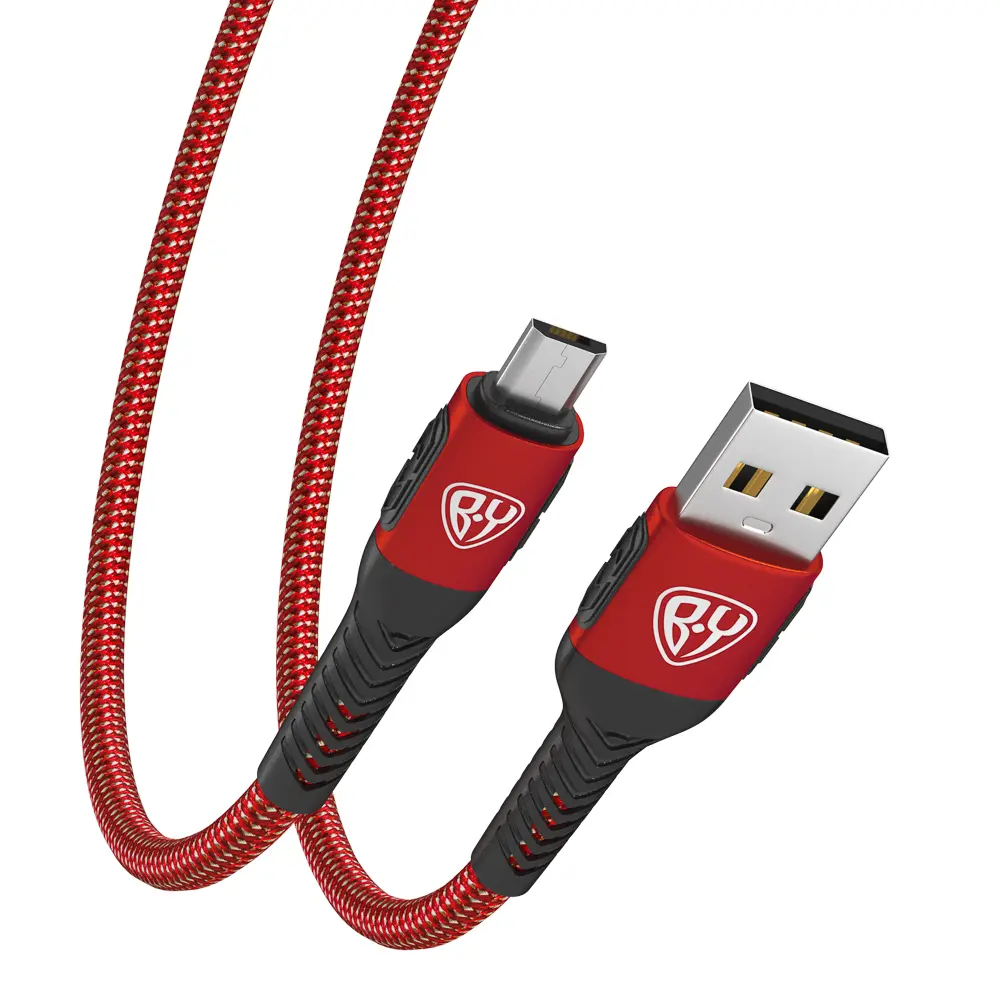 Кабель для зарядки USB(A)-microUSB BY Silky, 1м, Быстрая зарядка 3А, QC, PD 20Вт, тканевый, красный - #5