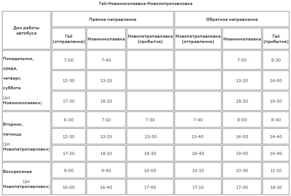 Расписание автобуса гарнизон