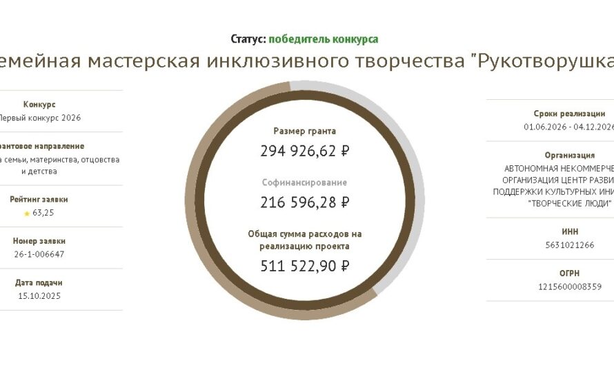 Проект  «Рукотворушка» Красногвардейского района победил в грантовом конкурсе!(12+)