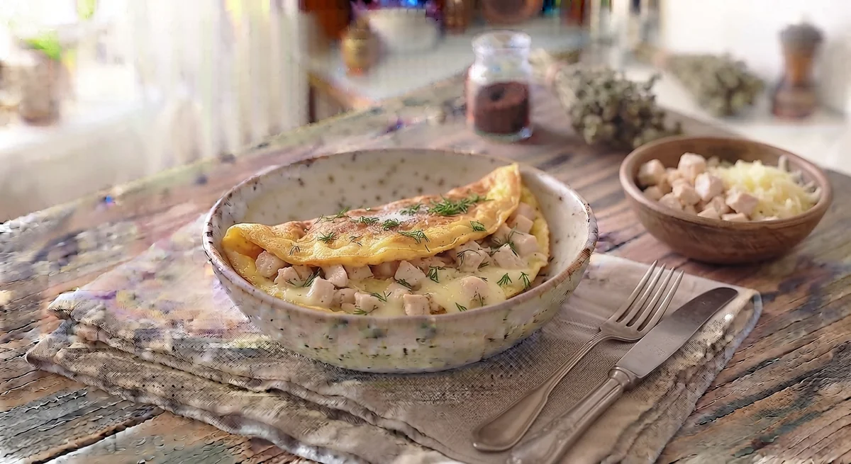 Protein Omelet with Chicken and Adyghe Cheese