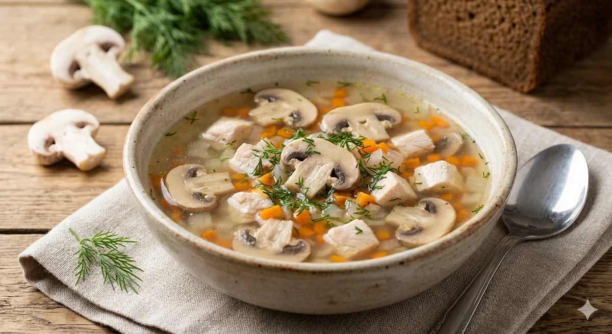 Dietary Soup with Champignons and Chicken Breast