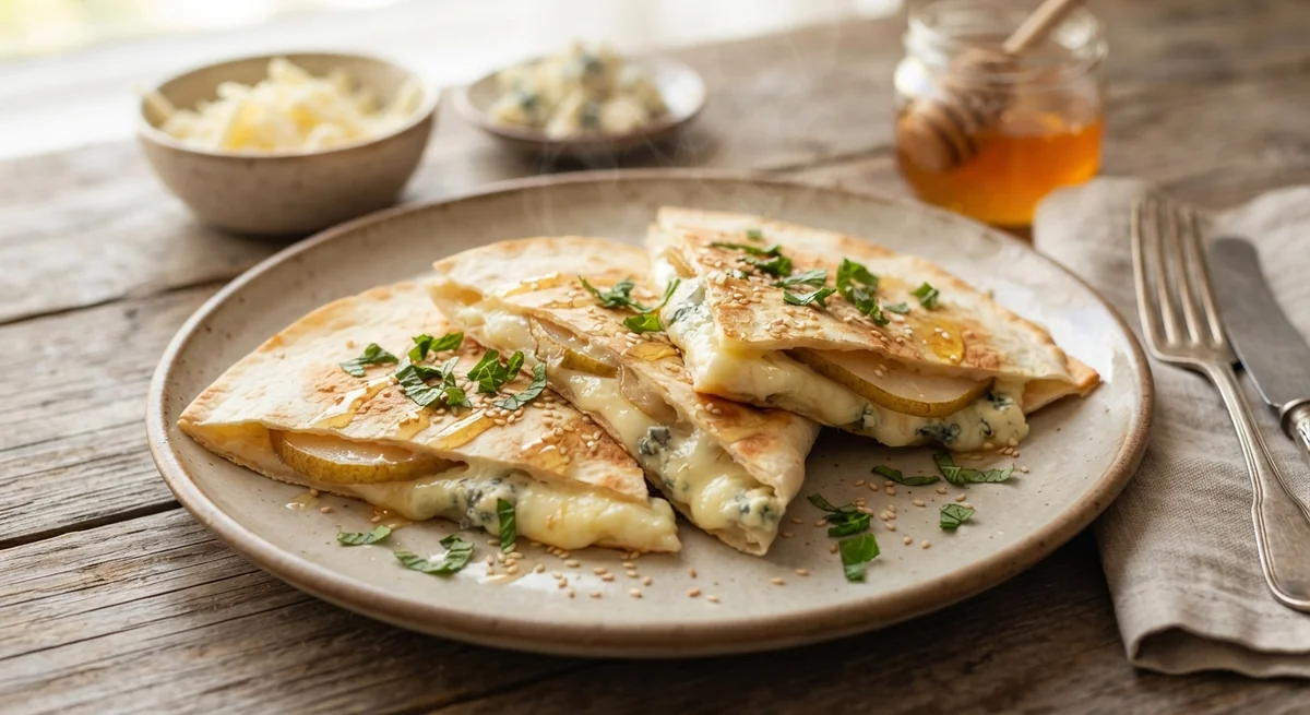 Homemade Quesadilla with Cheese and Pear