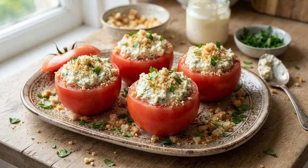 Tomatoes Stuffed with Cheese and Mayonnaise