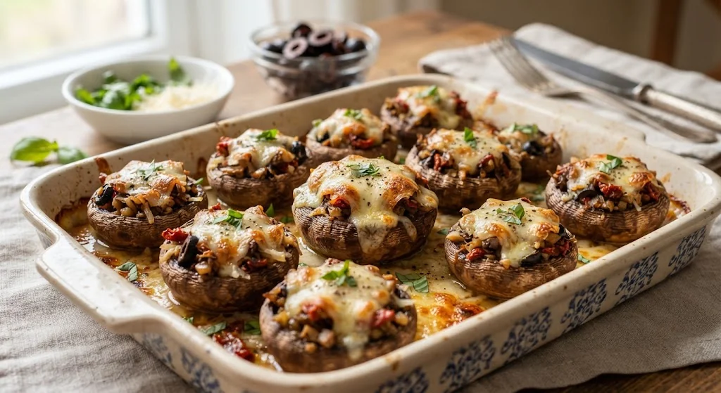 Фаршированные шампиньоны в духовке с сыром