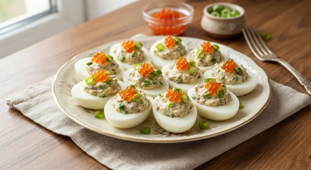 Stuffed Eggs with Mackerel and Caviar