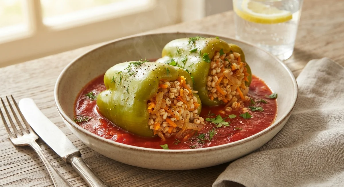 Bell Peppers Stuffed with Pearl Barley