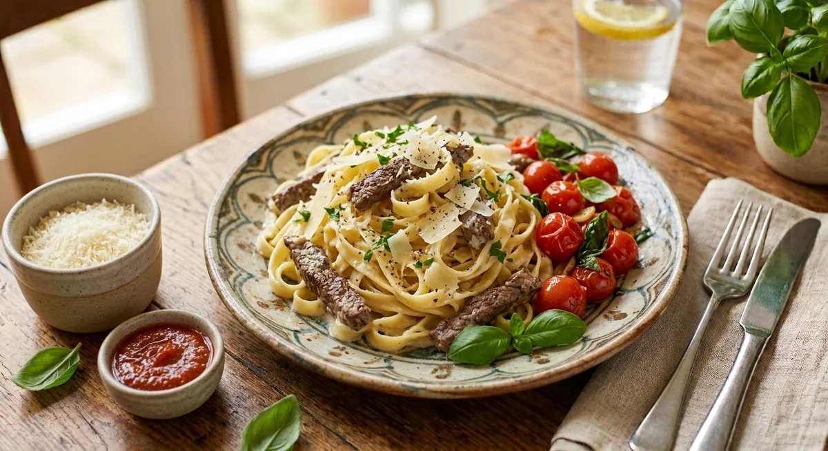 Fettuccine with Beef and Cream Sauce