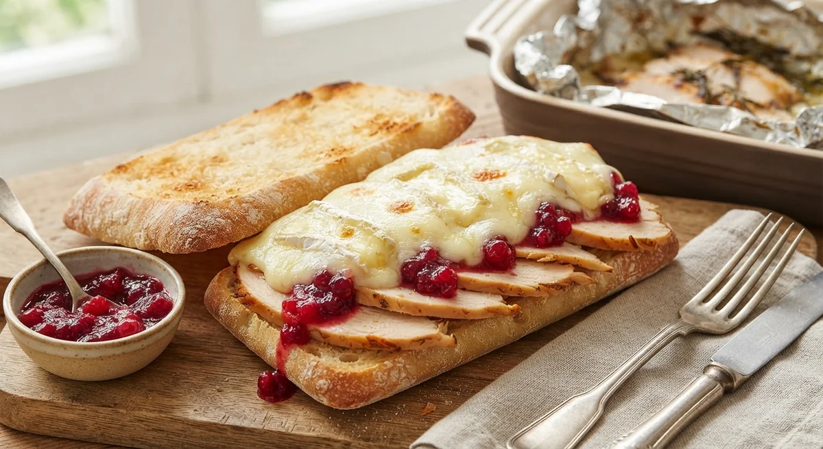 Горячие бутерброды с индейкой, сыром и клюквой