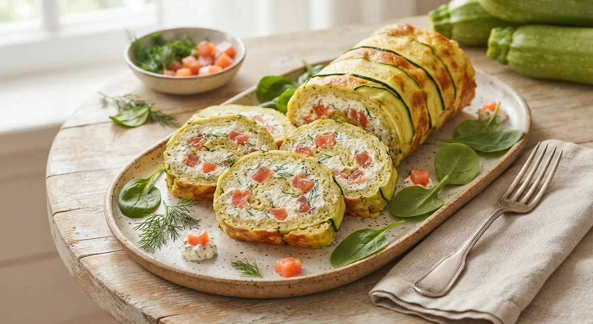 Кабачковый рулет из цукини с сыром и лососем