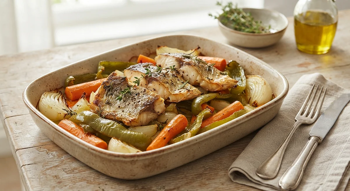 Карп, запеченный с овощами