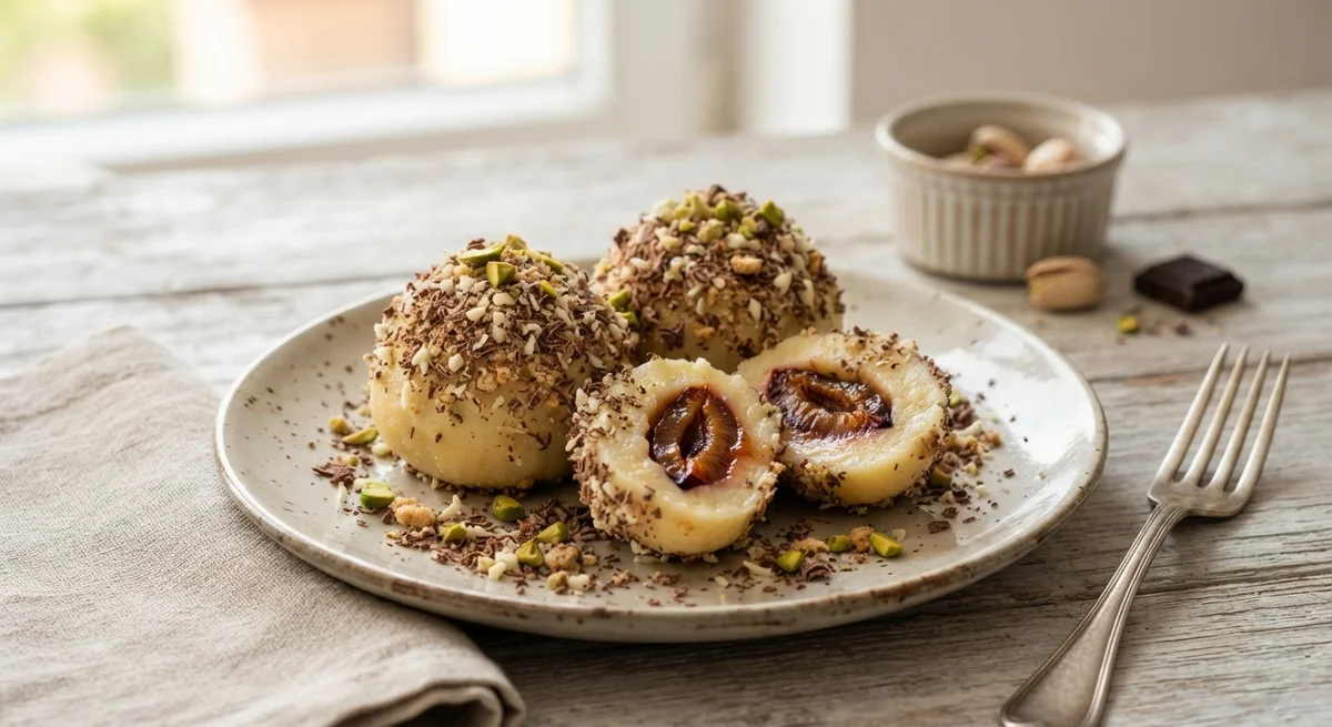 Serbian Potato Dumplings with Chocolate and Plum