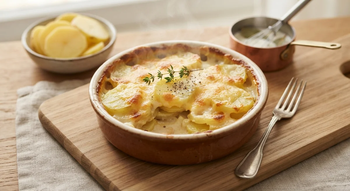 Potato Gratin with Cheese, Cream and Milk