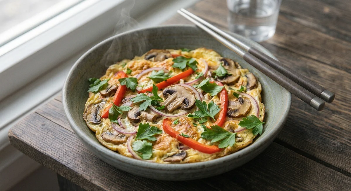 Китайский омлет с шампиньонами и овощами