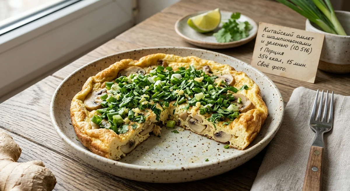 Китайский омлет с шампиньонами и зеленью