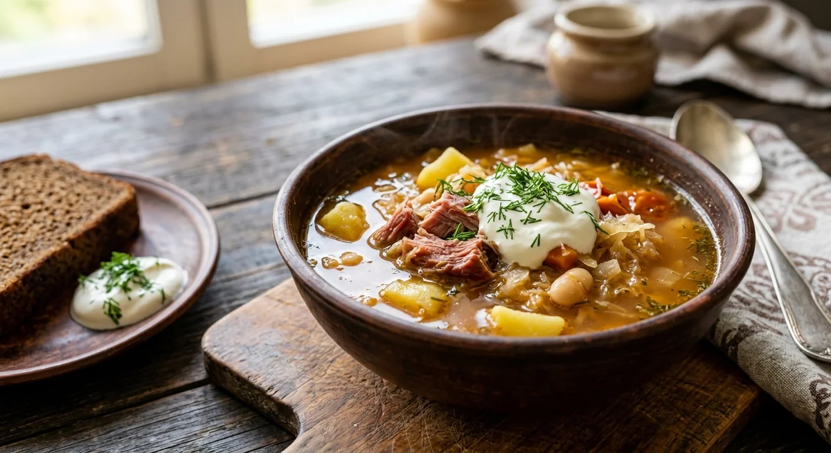 Копчёные щи с квашеной капустой