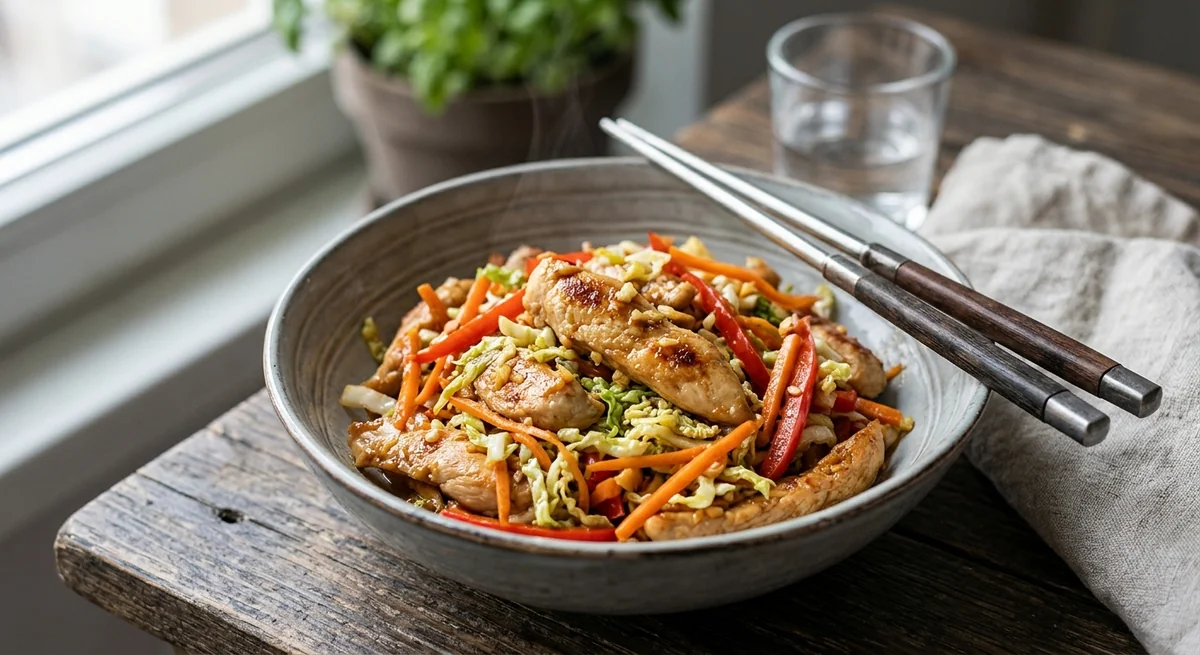 Куриная грудка с овощами в соусе терияки