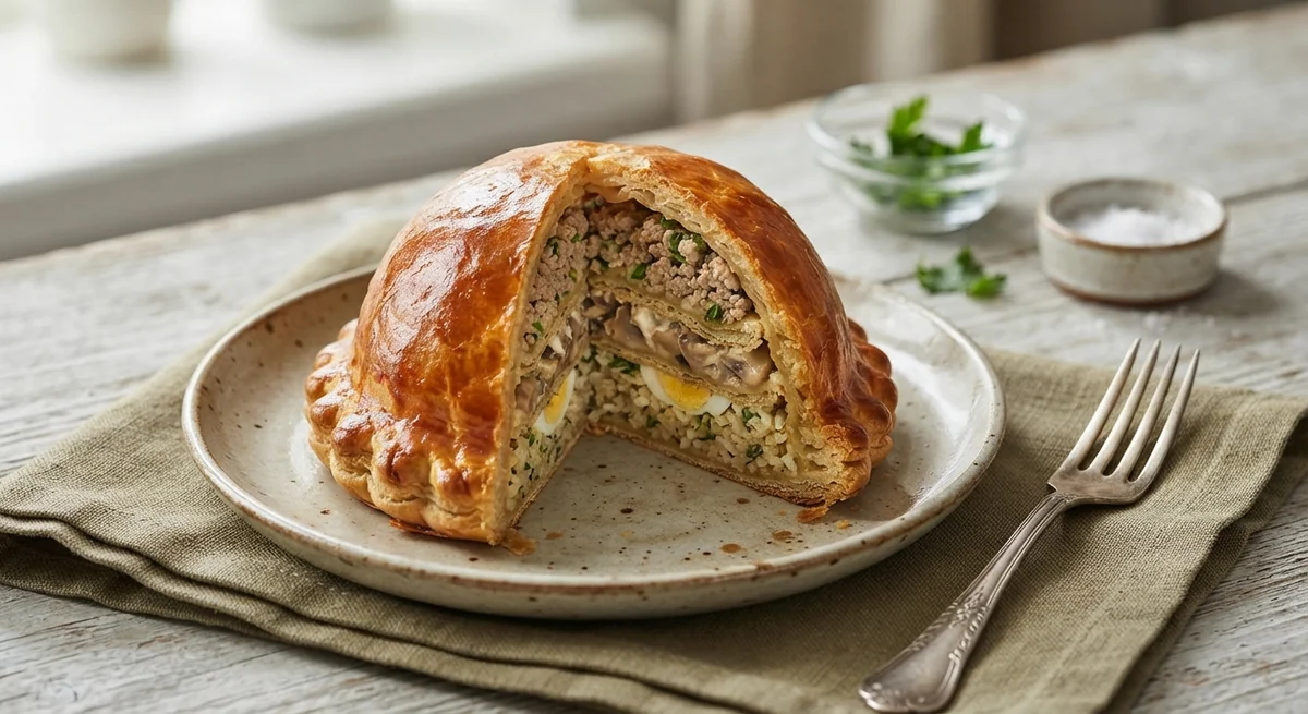 Курник из индейки и блинов