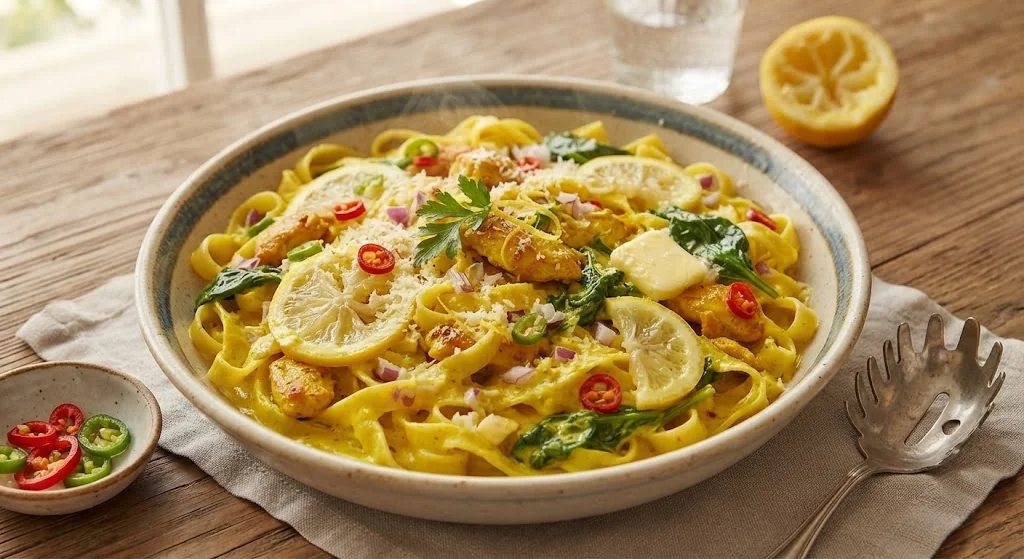 Лимонная паста с курицей