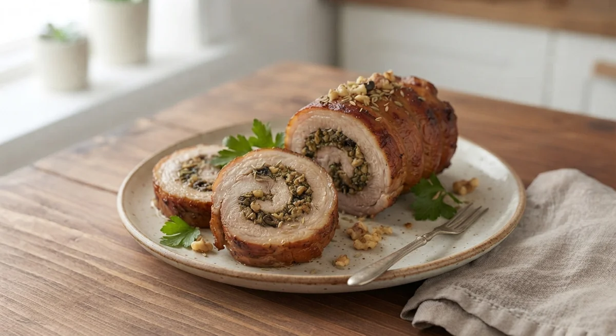 Мясной рулет из свиной грудинки с начинкой
