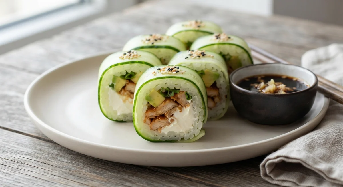 Огуречные суши роллы с курицей терияки