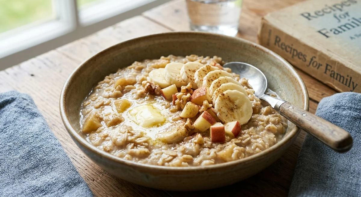 Овсяная каша с бананом и яблоком