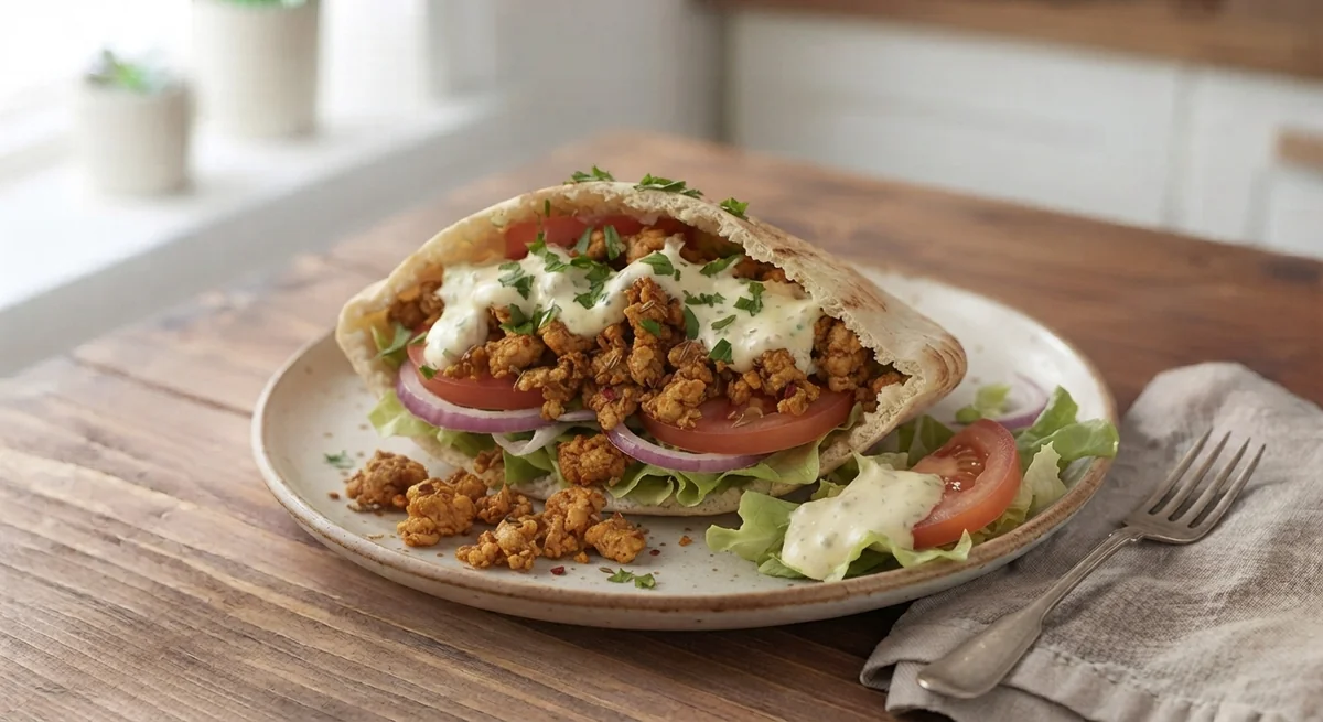 Pita with Ground Turkey and Yogurt Sauce