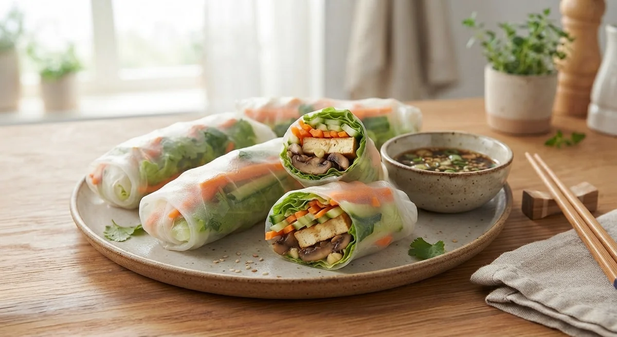 Healthy Spring Rolls with Mushrooms and Vegetables