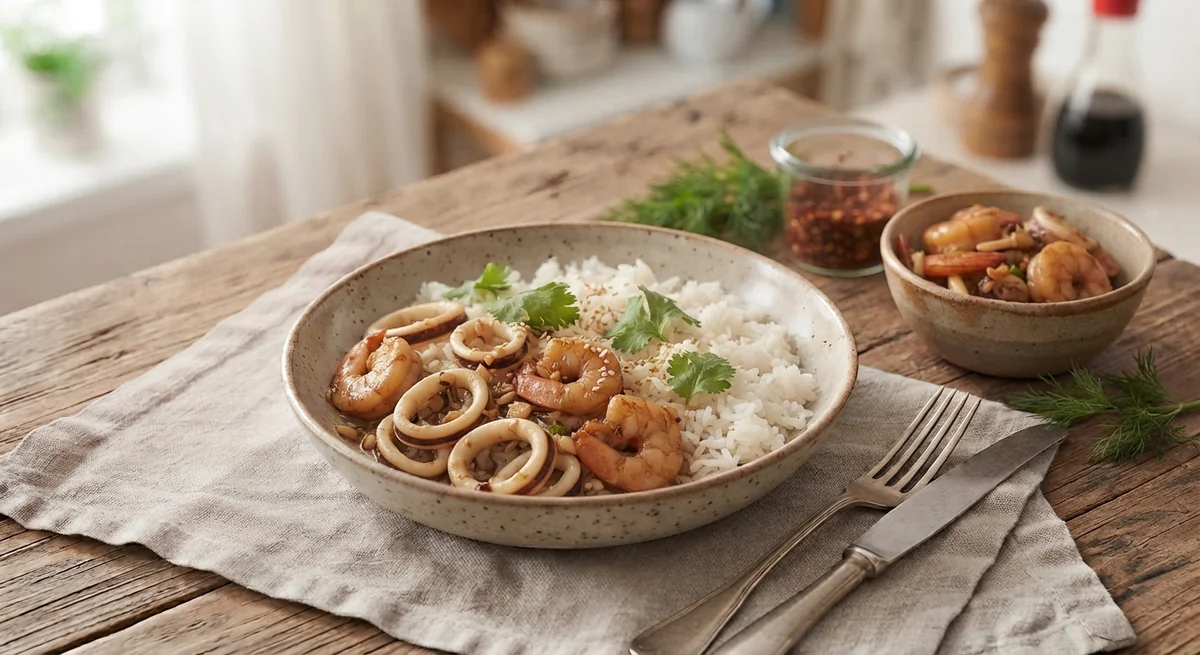Рис с морепродуктами по-азиатски