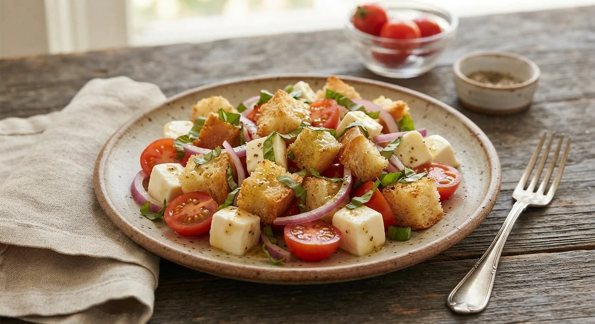 Panzanella Salad with Tomatoes and Mozzarella
