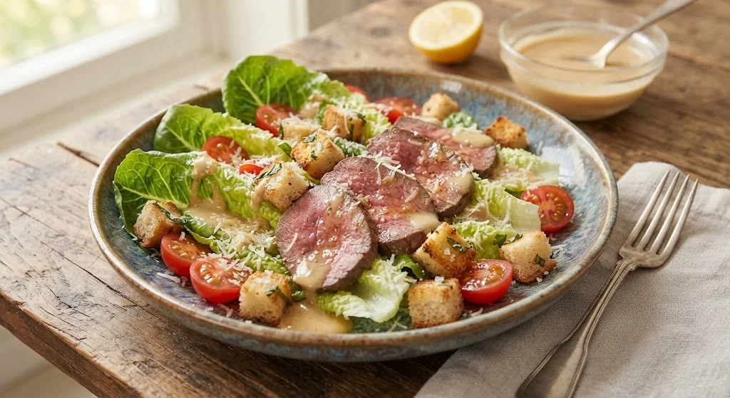 Caesar Salad with Tuna and Beef Medallion