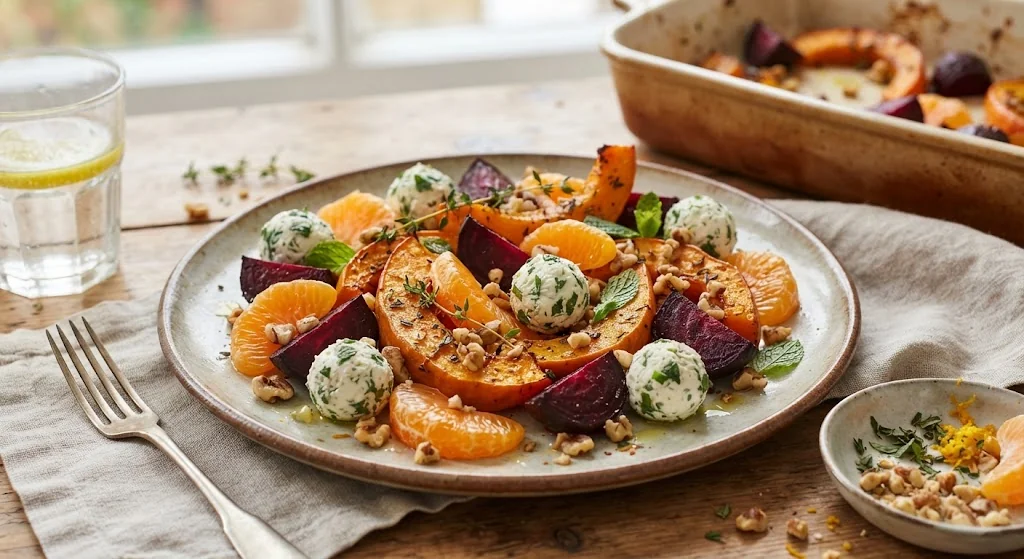 Салат с запеченными овощами и мандаринами