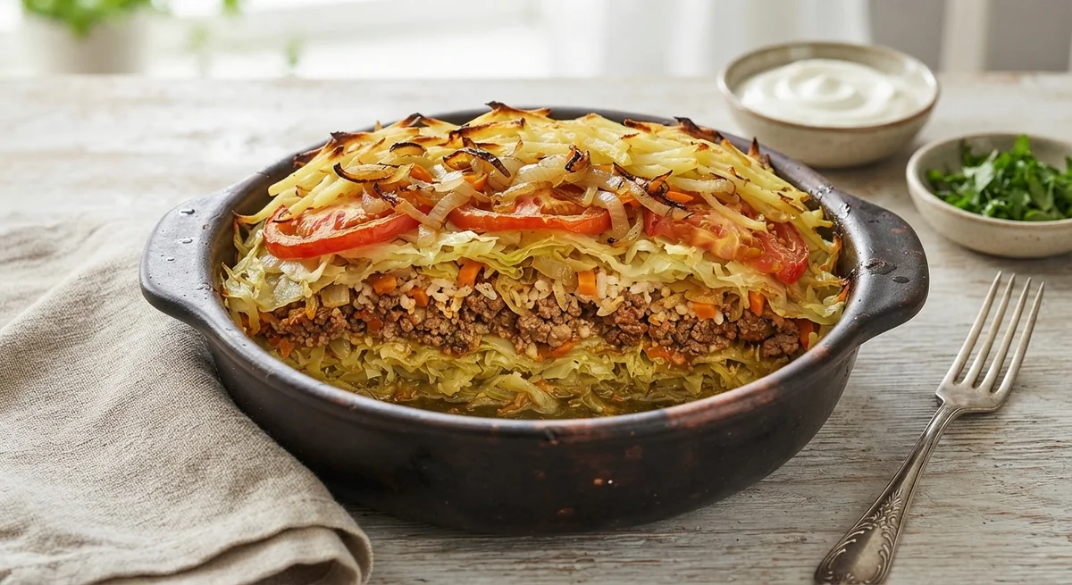Layered Stuffed Cabbage with Minced Meat and Rice