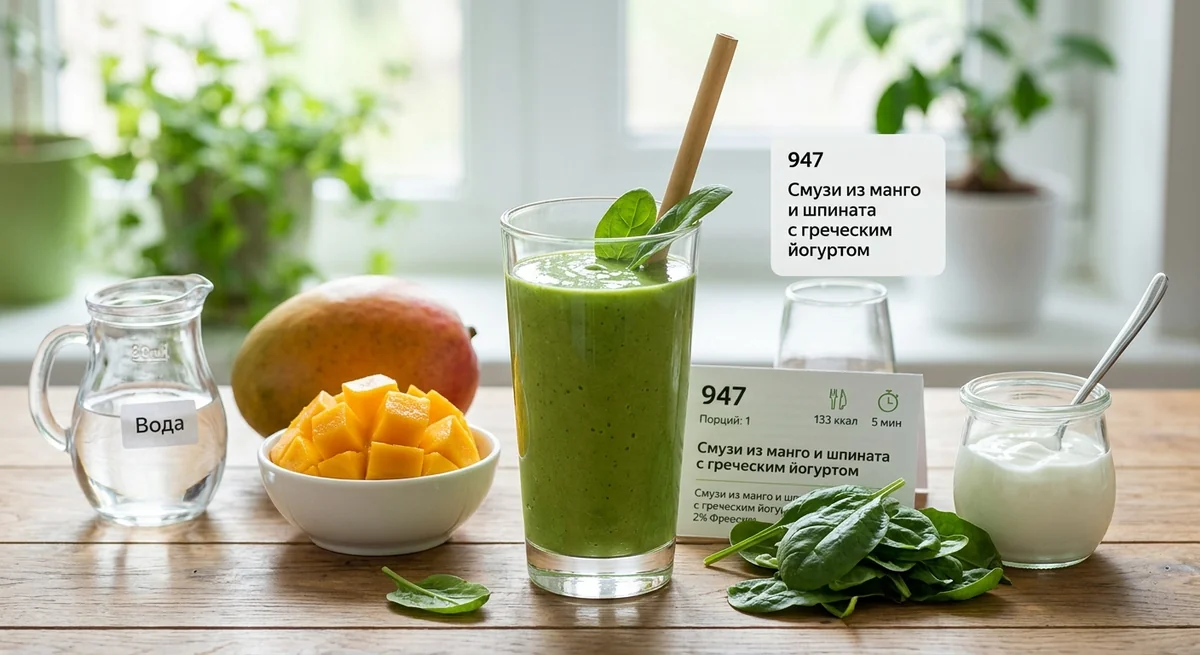 Смузи из манго и шпината с греческим йогуртом