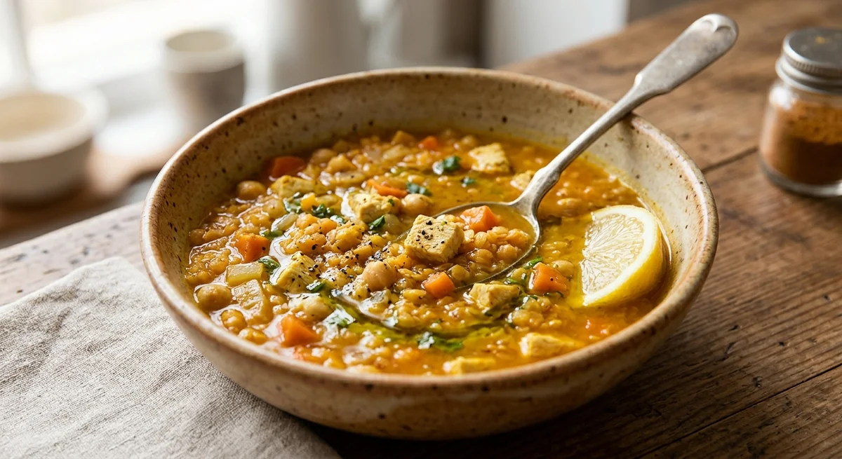 Суп из чечевицы с курицей и овощами