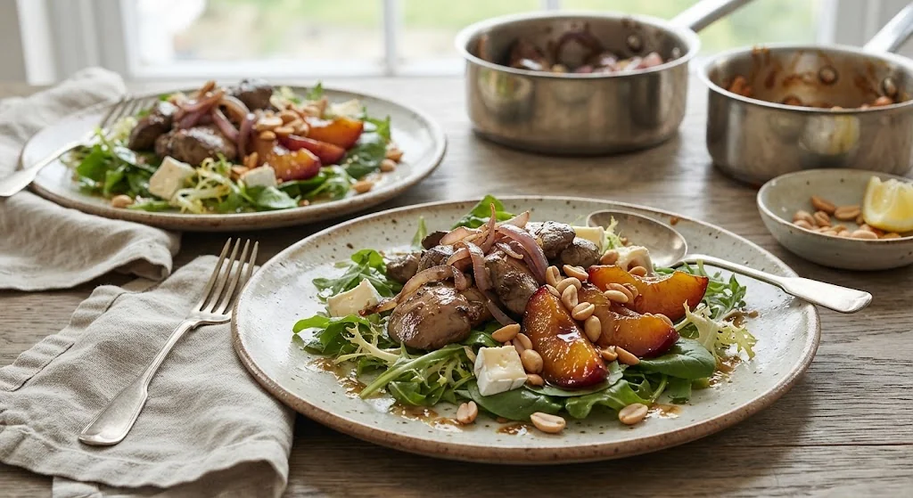 Warm Chicken Liver Salad with Plums and Onions