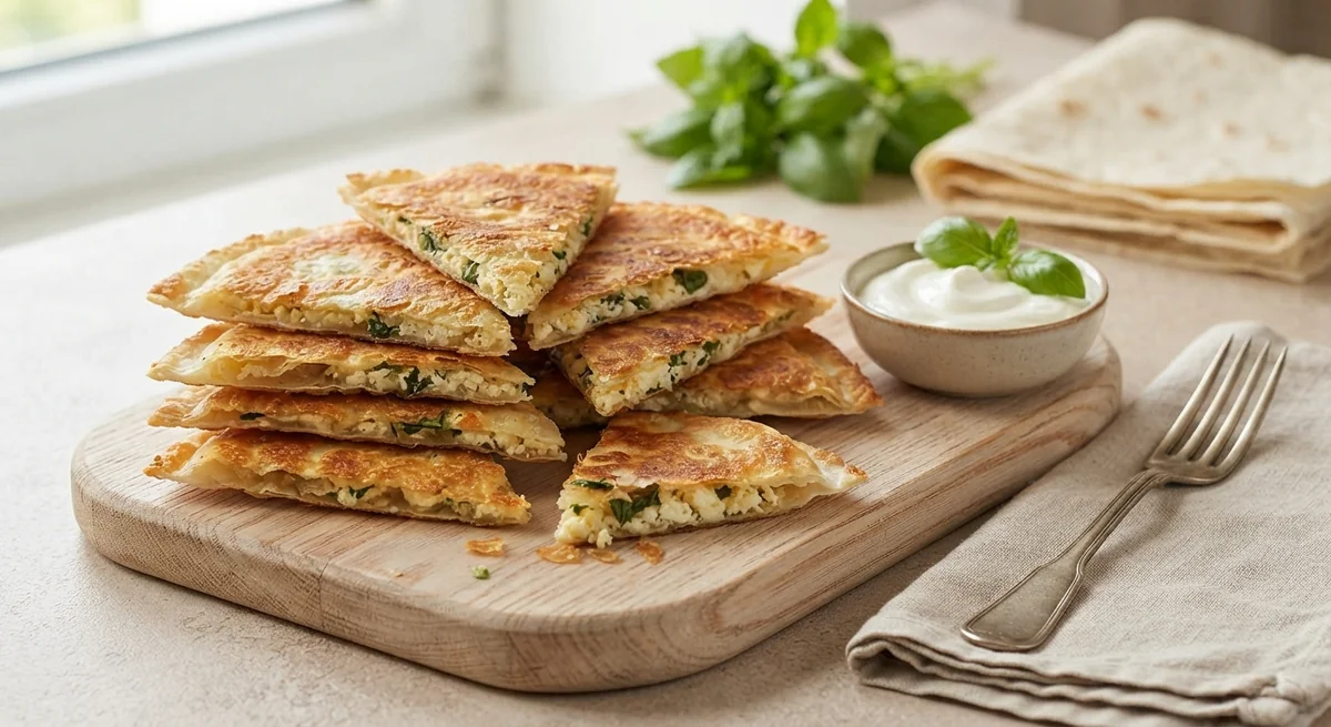 Треугольники из лаваша с сыром, творогом и зеленью
