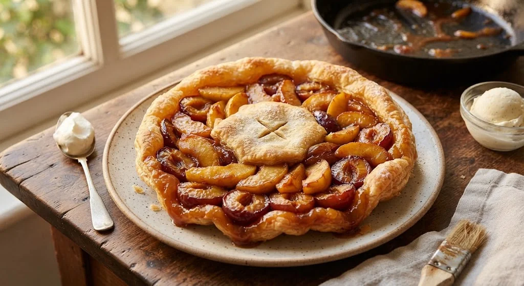 Apple Tarte Tatin with Plums