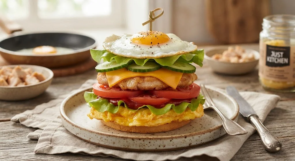 Egg Burger with Chicken and Cheese