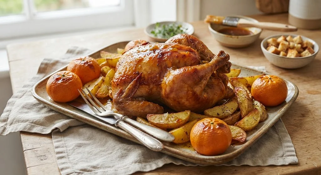 Roast Chicken with Potatoes and Tangerines