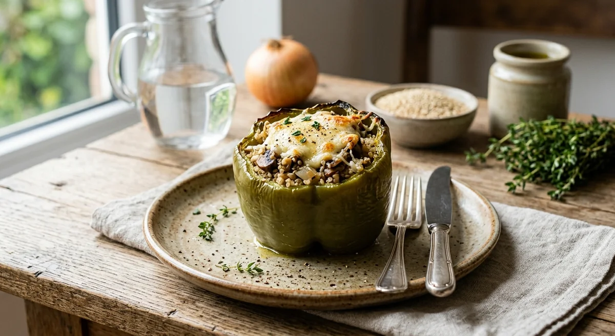 Baked Pehealthyers Stuffed with Quinoa and Mushrooms