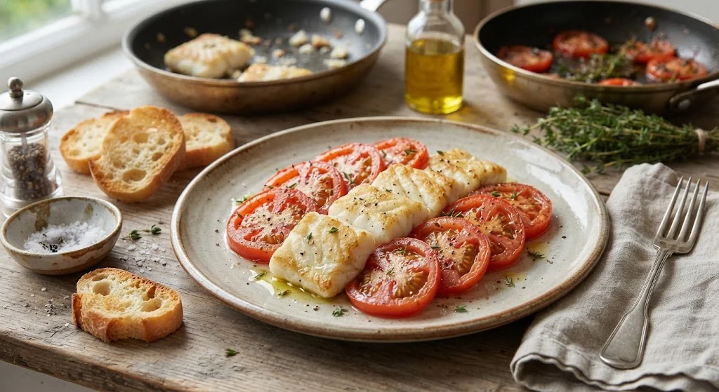 Fried Cod with Tomatoes