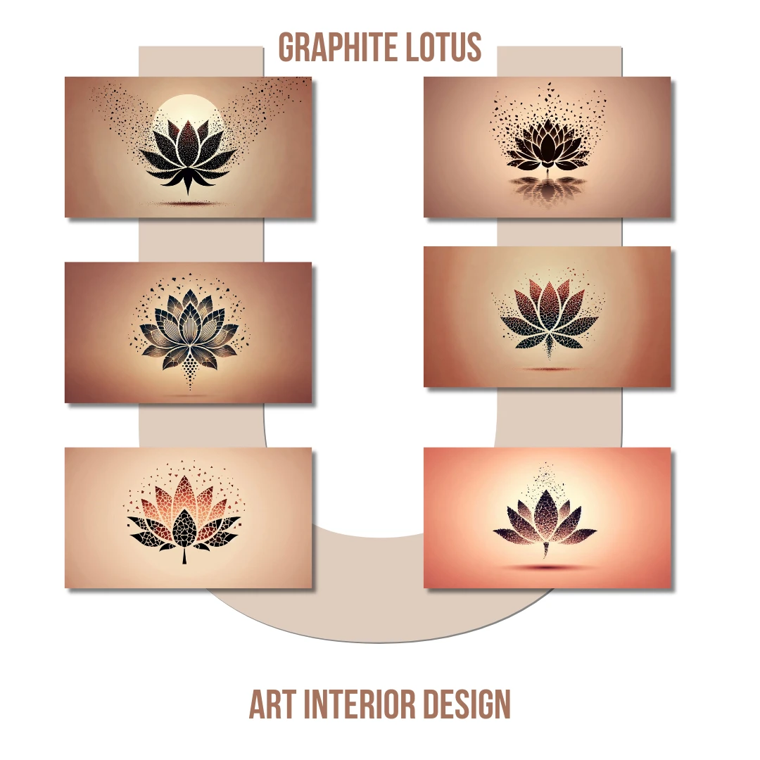 "Графитовый лотос" - дизайн из 6-и арт-панно для оформления интерьера