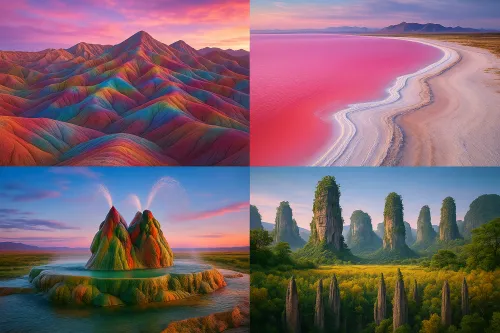 Four Amazing Natural Landscapes with Bright Colors and Shapes
