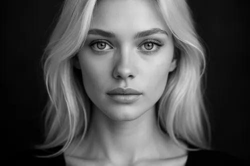Close-up of the face of a young woman with light hair and expressive eyes
