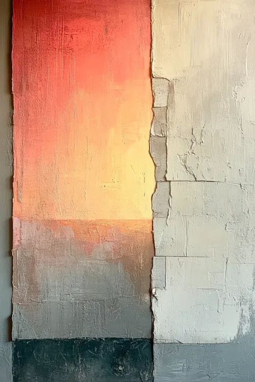 Cuadro abstracto con transiciones suaves del rojo al gris