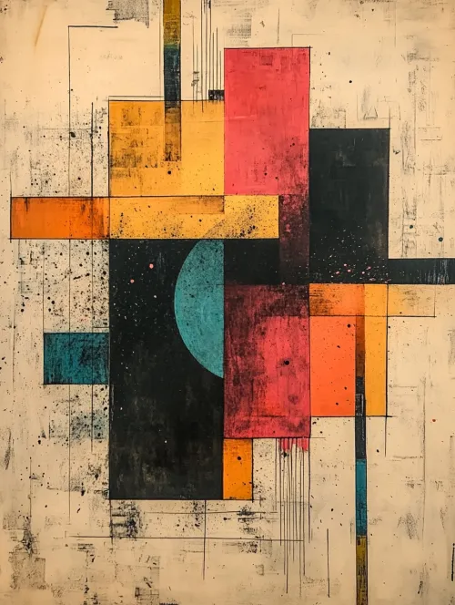Cuadro abstracto moderno con figuras geométricas brillantes y colores