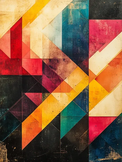 Patrones geométricos coloridos dispuestos en una composición compleja