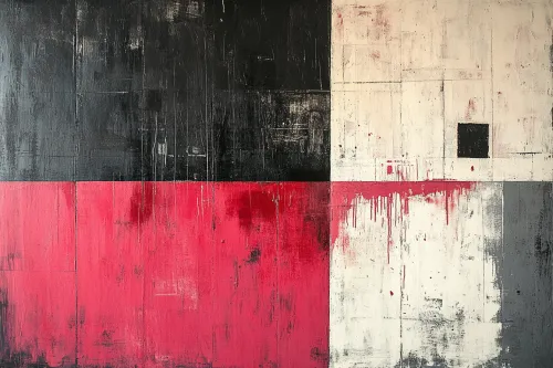 Pintura abstracta contemporánea utilizando colores negro, rojo y blanco