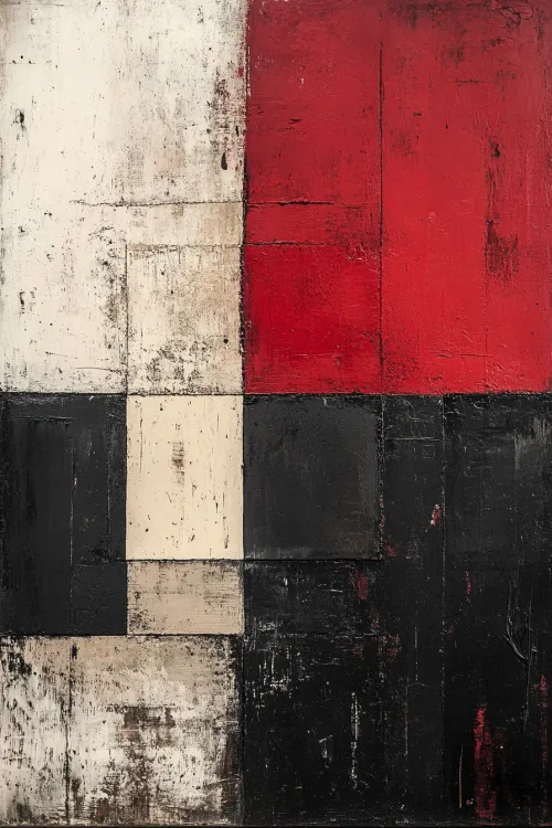 Abstracción geométrica en rojo, negro y blanco