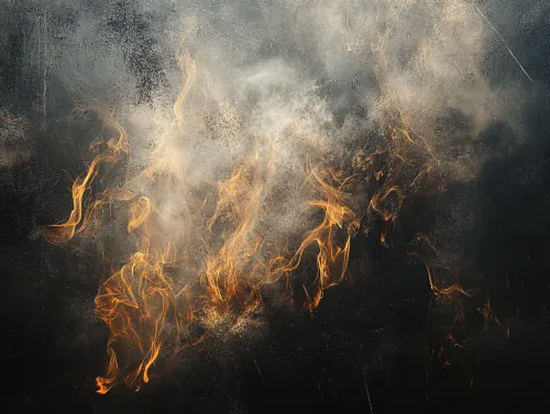 Composición abstracta de fuego y humo sobre fondo negro